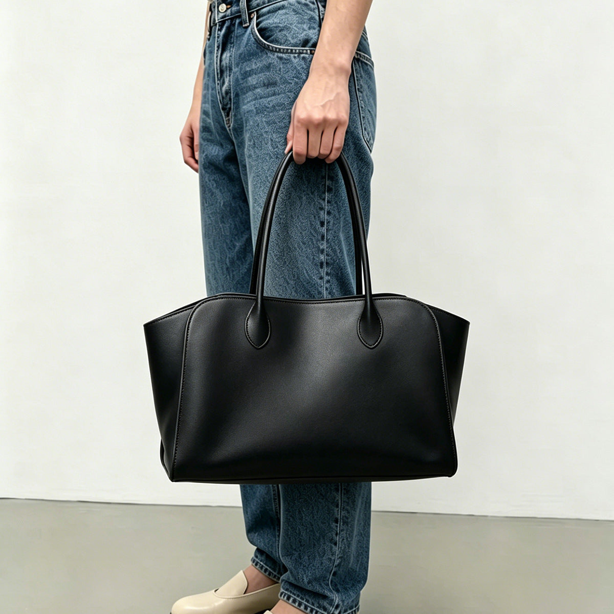 Strukturiert große Leder-Tote-Handtasche mit doppelten oberen Griffen