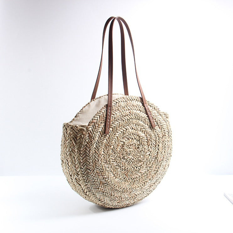Geflochtene Bast-Strandtasche mit Eleganten Ledergriffen Brehn