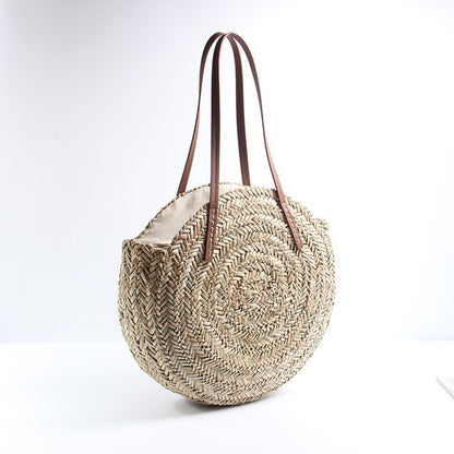 Geflochtene Bast-Strandtasche mit Eleganten Ledergriffen Brehn