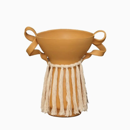 Dekorative handgefertigte Vase mit textiler Kante