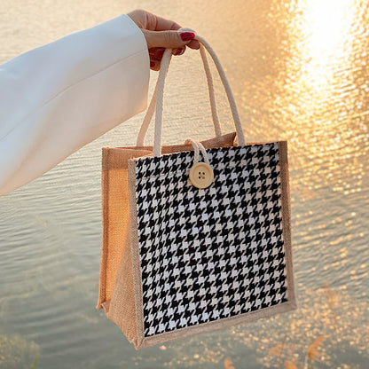 Hahnentrittmuster Canvas Tote Bag