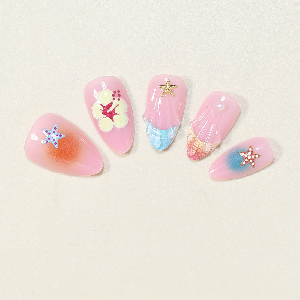 Künstlerische vom Ozean inspirierte Press-On Nagelkunst Brehn