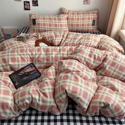 Premium Plaid Baumwoll Bettwäsche Set