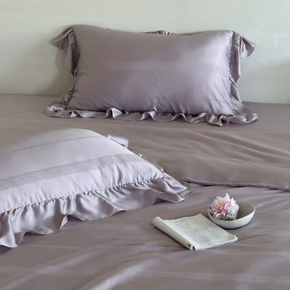 Rüsch Satin-Feeling Bettbezug Set mit Rüschensaum und Kissenbezügen