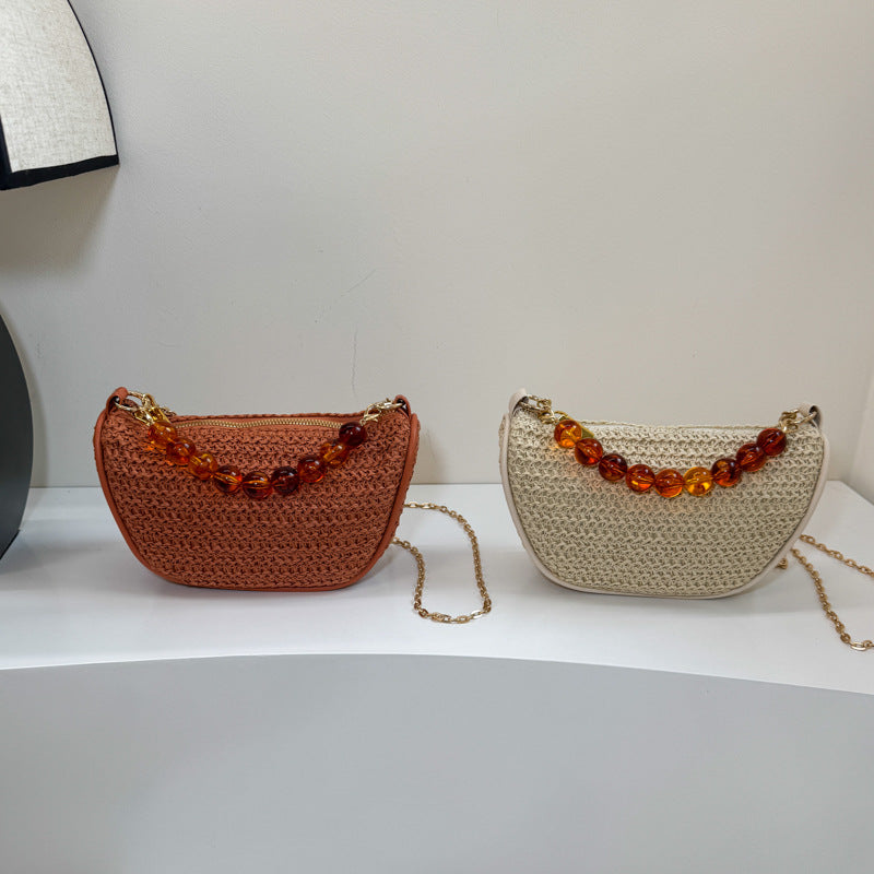 Stylische gewebte Handtasche mit Perlen-Griff Brehn