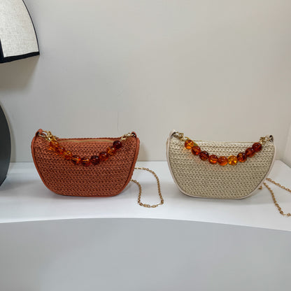 Stylische gewebte Handtasche mit Perlen-Griff Brehn
