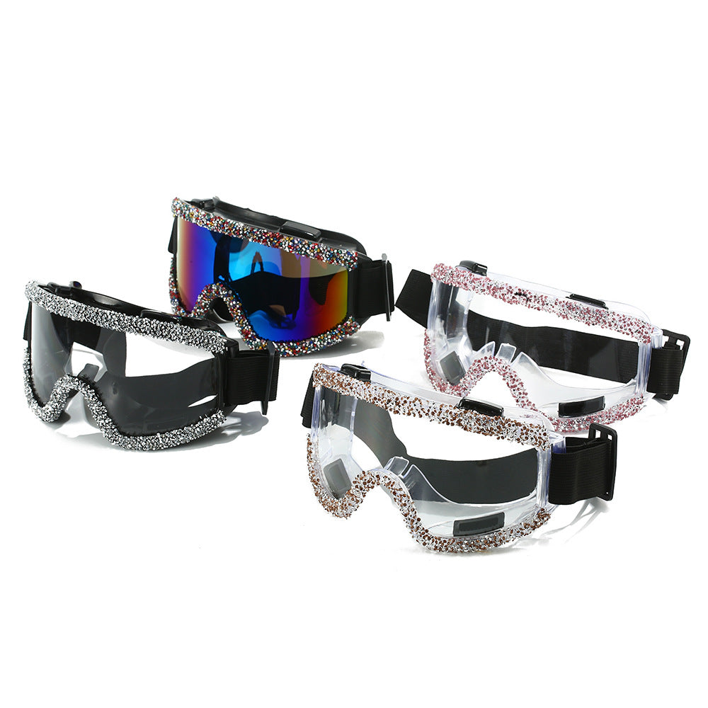 Damen Glamouröse Skibrille mit funkelndem Schmuckrahmen Brehn