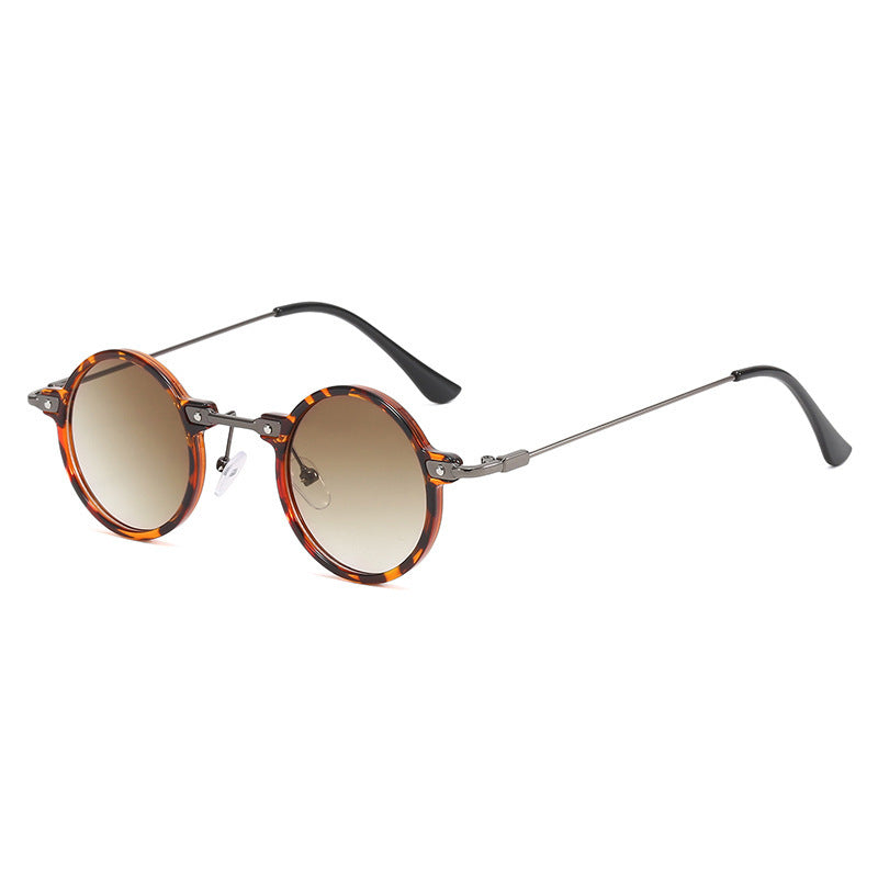Damen runde Sonnenbrille mit modischem Metallrahmen und großen blauen Gläsern Brehn