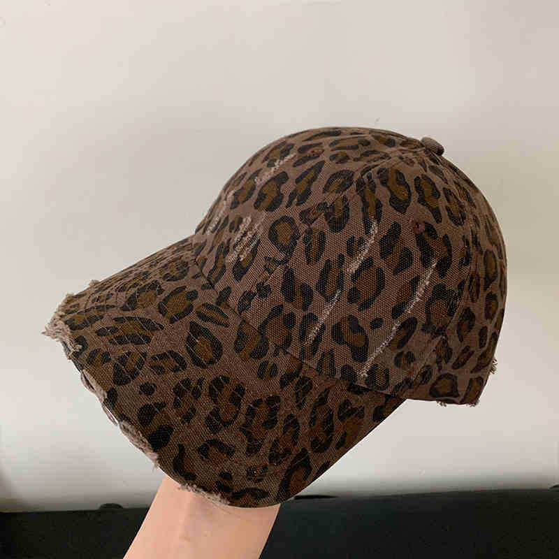 Damen Zerrissene Leopardenmuster Baseballcap Brehn