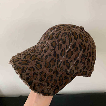 Damen Zerrissene Leopardenmuster Baseballcap Brehn