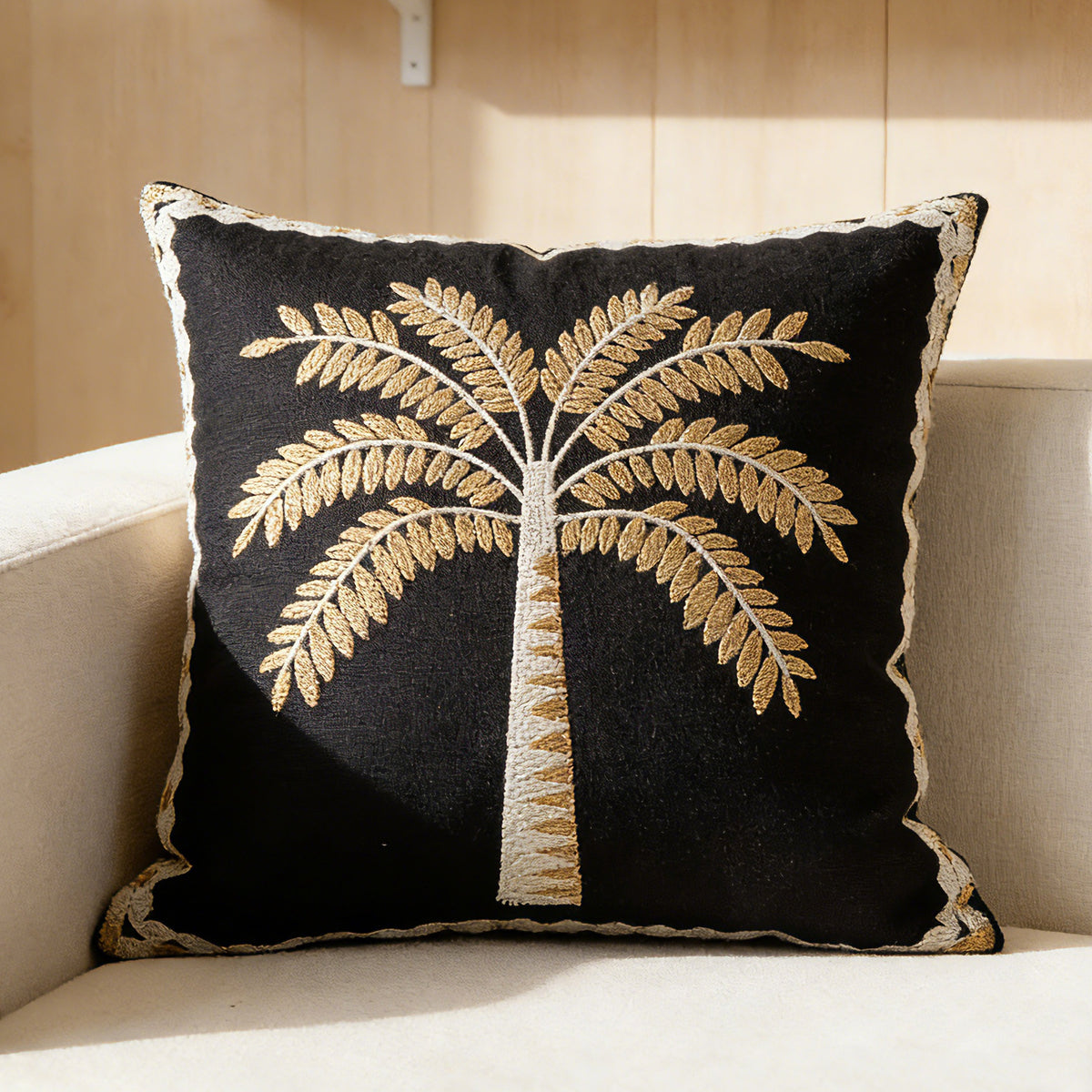 Besticktes Palm-Leinen Dekoratives Wurfkissen