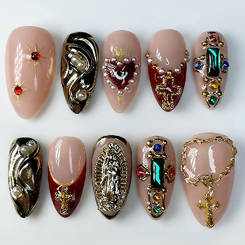 Dekoratives Press-On Nagelkit mit Edelsteinakzenten Brehn
