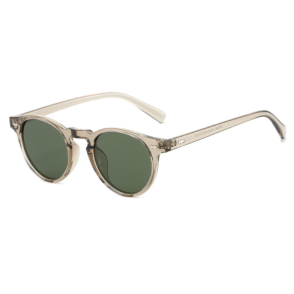 Damen Vintage Sonnenbrille mit runden Gläsern und transparentem Rahmen Brehn