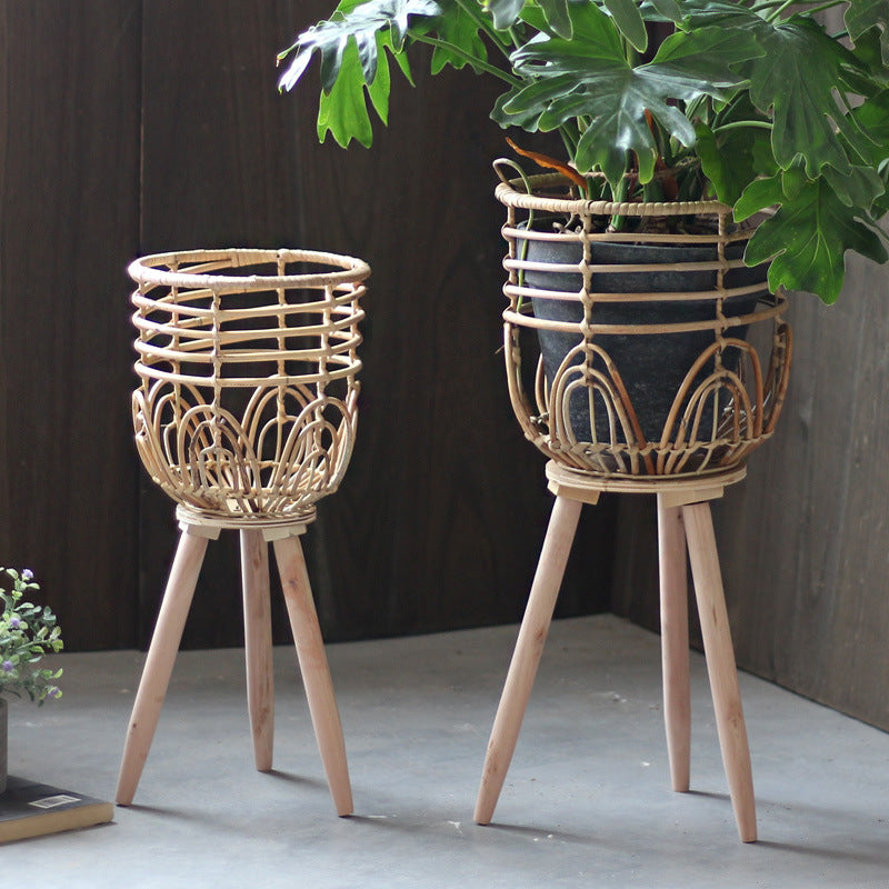 Stilvoller Pflanzenständer aus Rattan und Holz Brehn