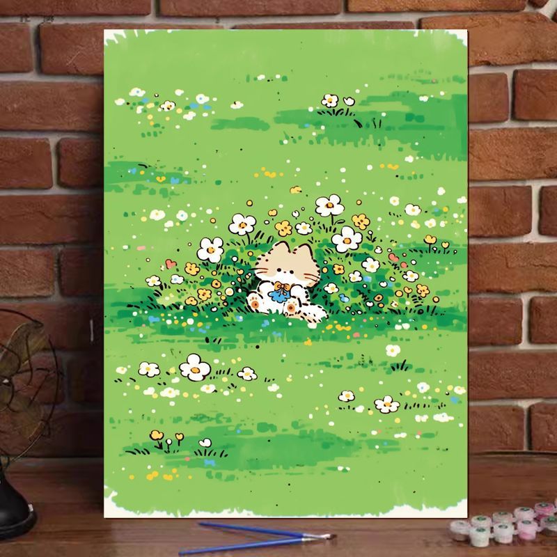 Niedliches Katzenillustration Leinwandkunstdruck Brehn