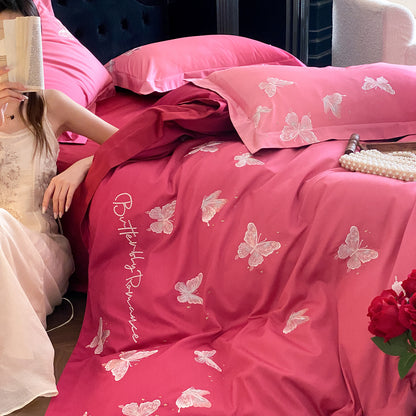 Luxus-Satin-Bettwäscheset mit bestickten Schmetterlingsapplikationen Brehn