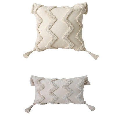 Artisanell Getuftetes Pom-Pom Baumwoll Quadrat- & Lendenkissen mit Quastenakzent und abnehmbaren Bezügen