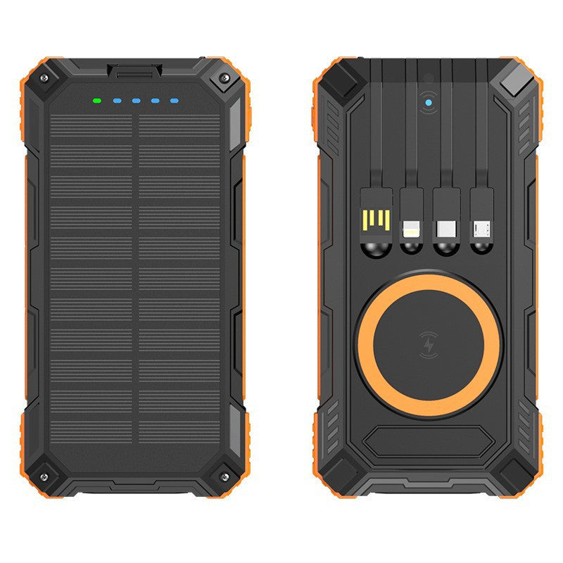 Robuste Solar-Powerbank mit Multifunktionalem Ladekabel und Integriertem Qi-Ladegerät Brehn