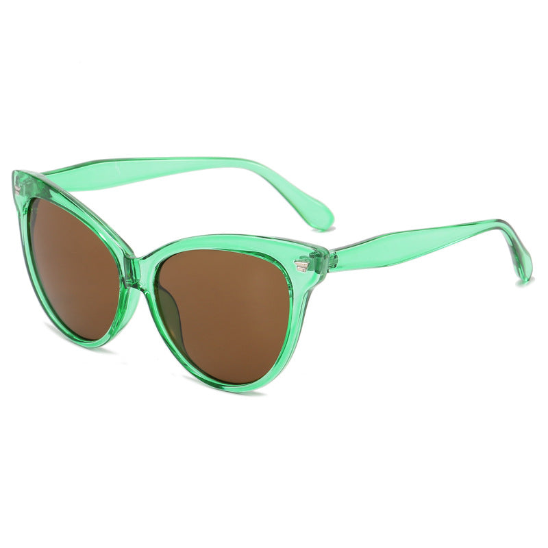 Damen modische Cat-Eye Sonnenbrille mit transparentem Rahmen und blauen Gläsern Brehn