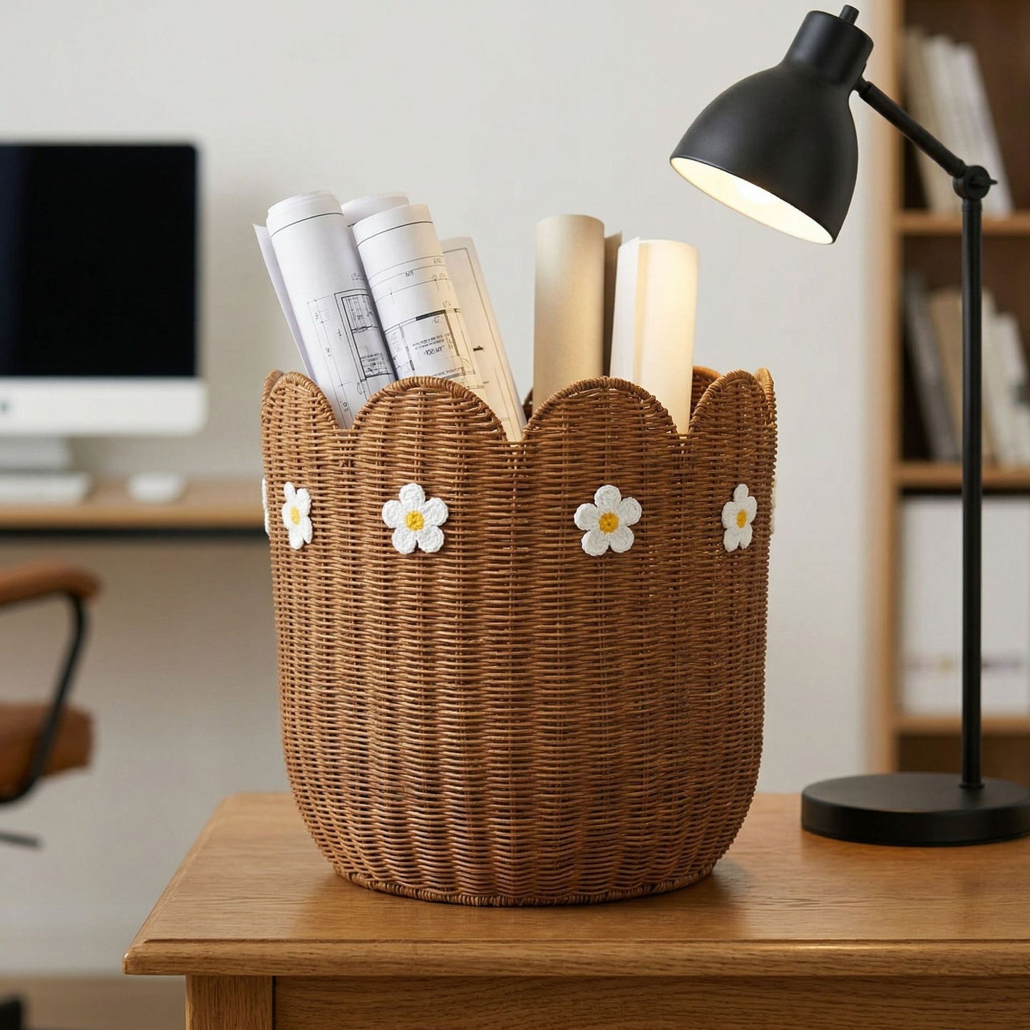 Rattankorb mit Blütenmotiv Brehn