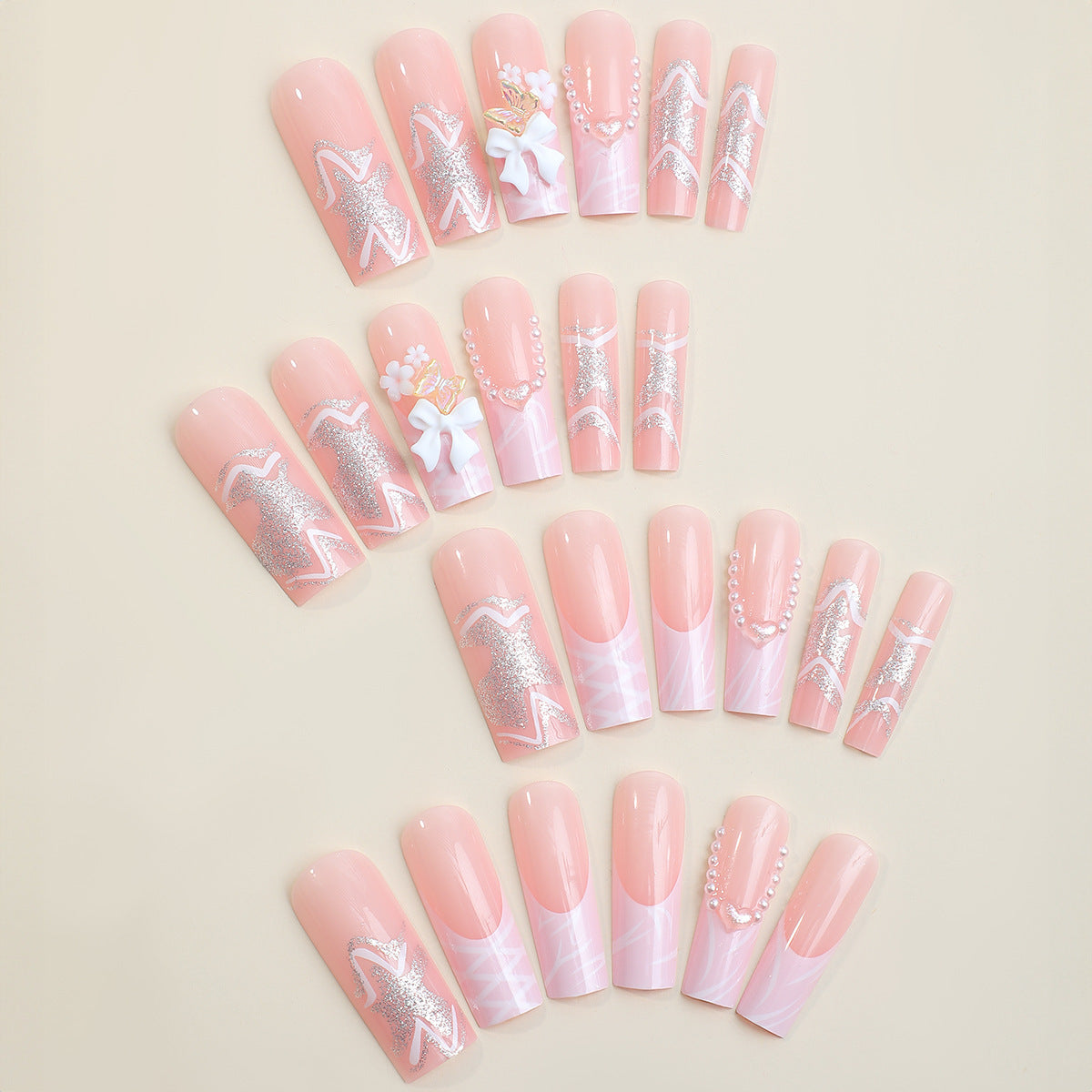 Elegantes dekoratives Press-On-Nagelset mit floralem und perlenartigem Akzent Brehn