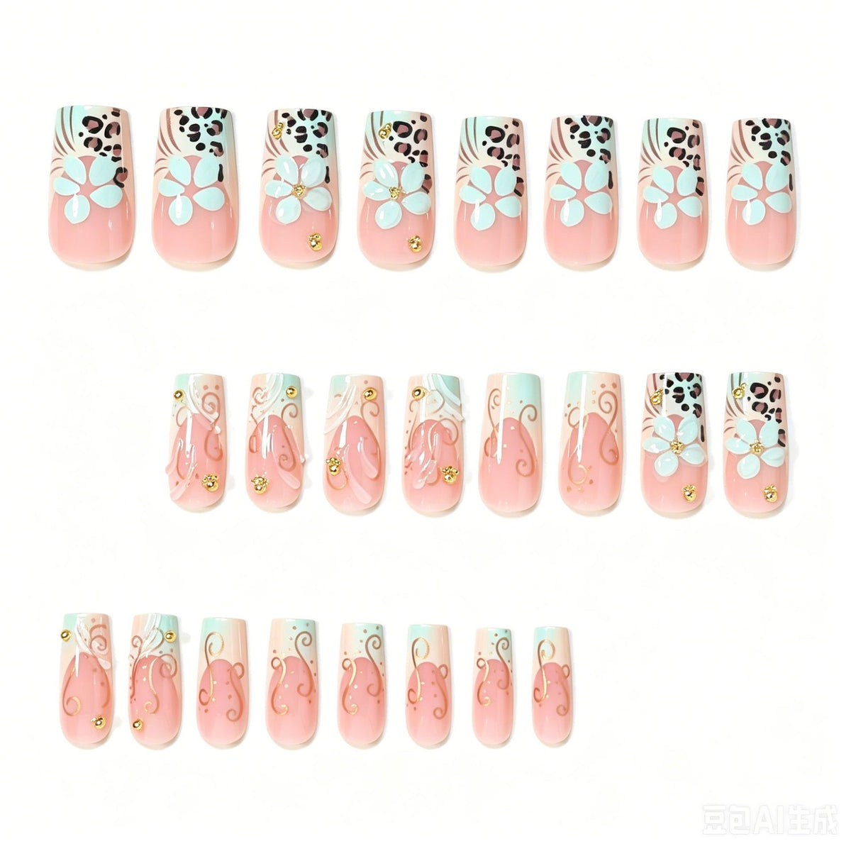 Dekoratives Langes Press-On Nageldesign Brehn