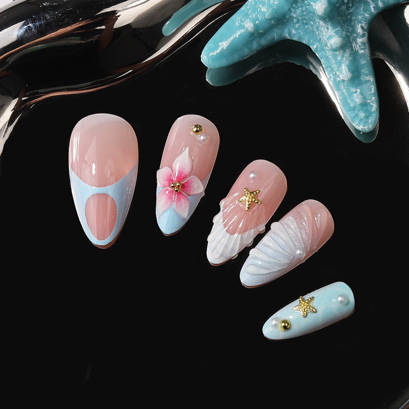 Künstlerisches von Meer inspiriertes Press-On Nagelset Brehn