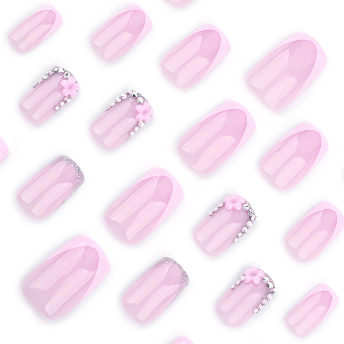 Kunstvolle Gel-Nägel mit eleganten floralem Design und Glitzerakzenten Brehn