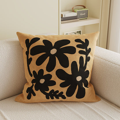 Decorative Tufted Velvet Throw Pillow Cover with Raised Floral Appliqué