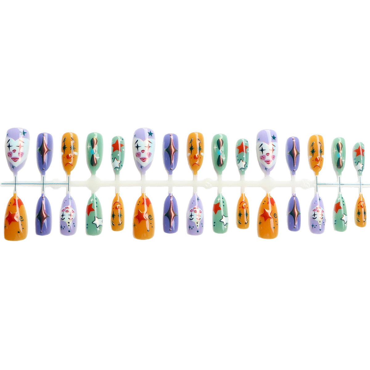 Verspieltes, vom Clown inspiriertes Press-On-Nagelkunst-Set Brehn