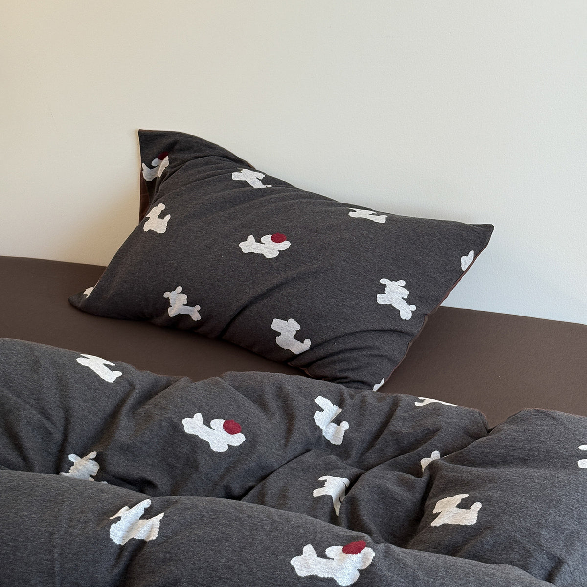 Baumwollmischung Teddy Motiv Bettbezug Set mit Kontrastsaum