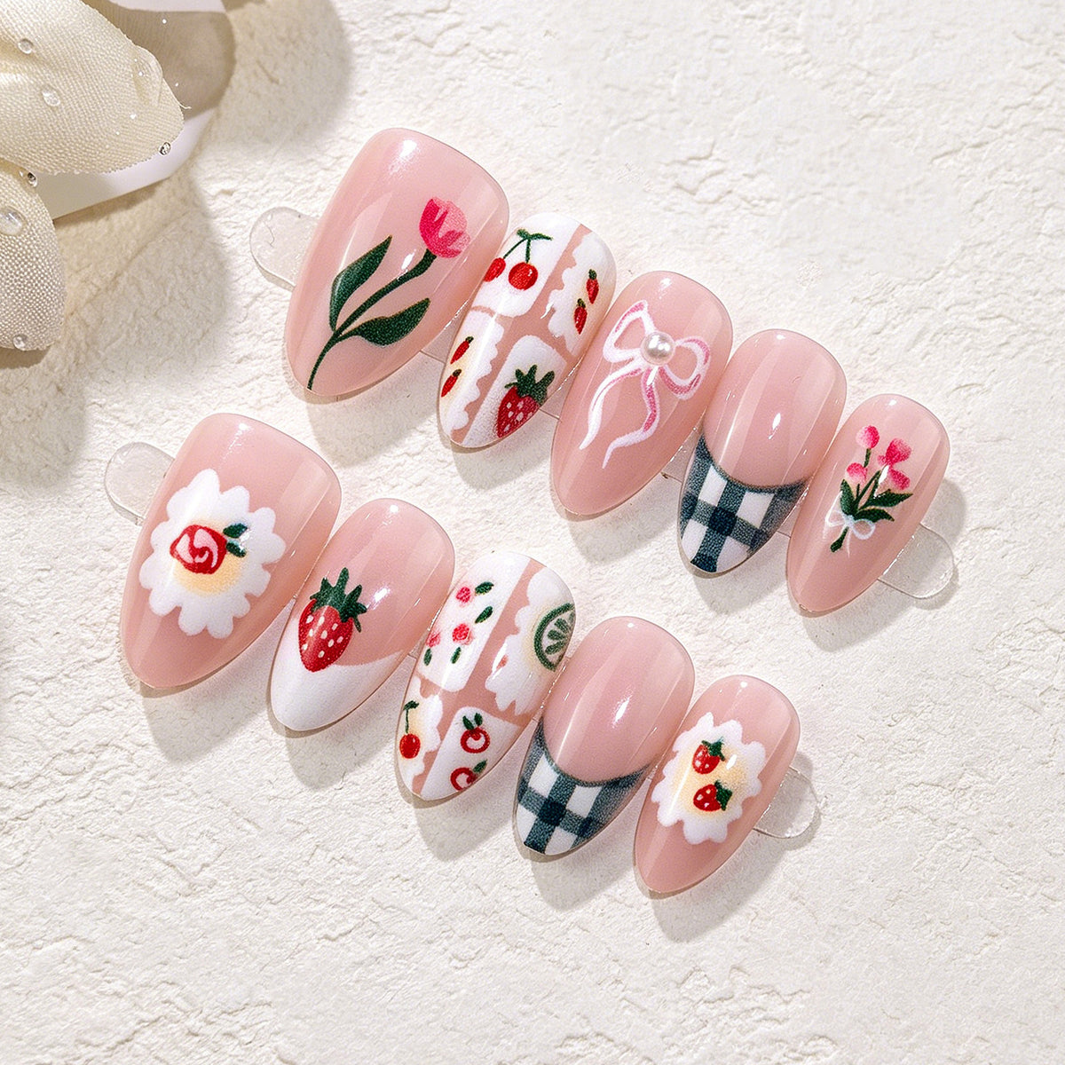Blumenmotiv Press-On Nagelkunst Set Brehn