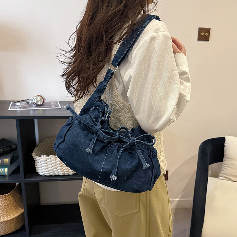 Denim Zugband Hobo Tasche