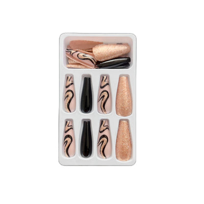 Künstlerisches Press-On-Nagelset mit Glitzer und abstrakten Designs