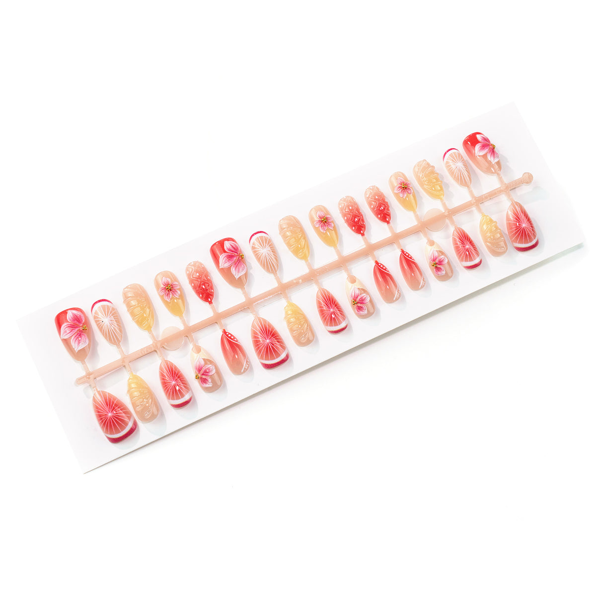 Floral und mit Edelsteinen verziertes Press-On Nagelkunst-Set Brehn