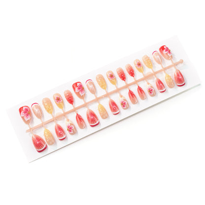Floral und mit Edelsteinen verziertes Press-On Nagelkunst-Set Brehn
