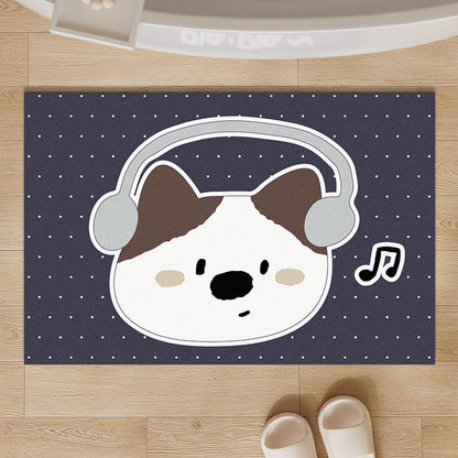 Plush Absorbent Non-Slip Bathroom Door Mat with Cartoon Stretching Cat and Paw Print