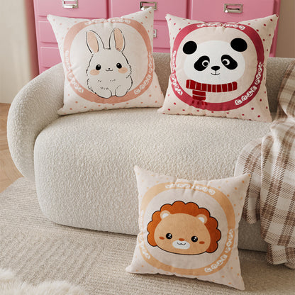 Plush Textured Bunny Illustration Square Throw Pillow Cover with Hidden Zipper
