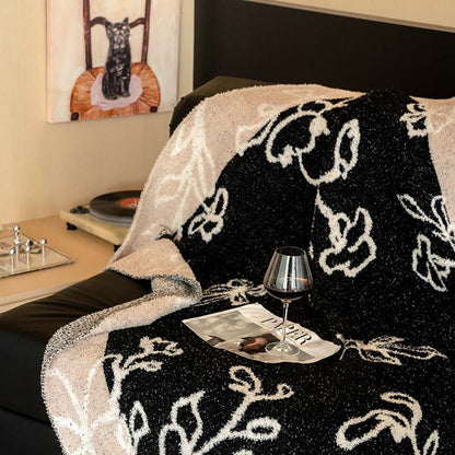 Extraweiche Chenille-Wohndecke mit Katzenillustration und Sternenrelief Brehn