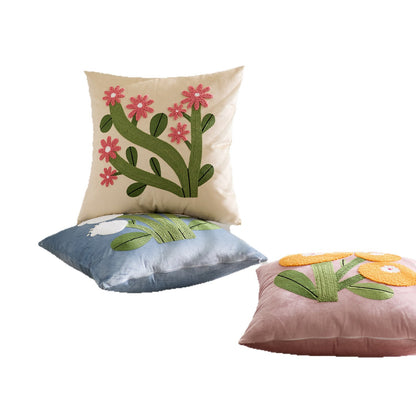 Quadratisches Samt Tufted Floral Chenille Applikationskissenbezug