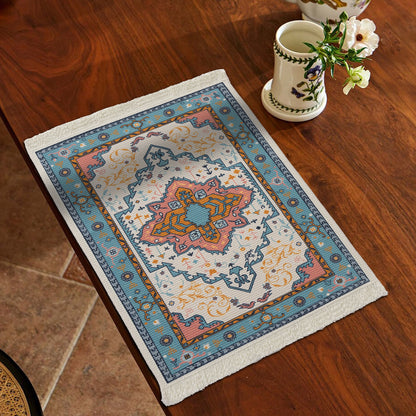Rechteckiger Kurzflor‑Teppich im orientalischen Medaillon‑Design mit Fransen Brehn