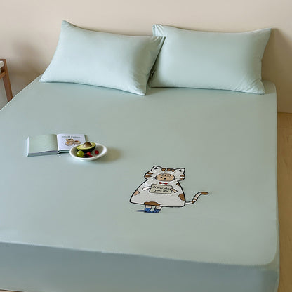 Spannbettlaken mit niedlichem Katzen-Print und elastischem Rundumgummi