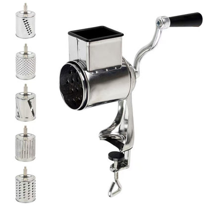 Manual Rotary Nut Grinder with Dual Stainless-Steel Drum Blades and Clamp