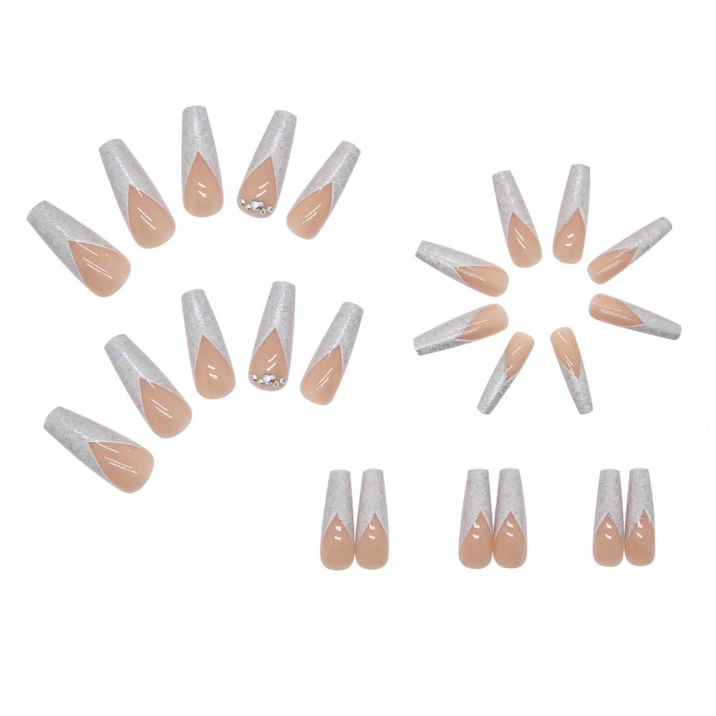 Kunstnagelset mit Glitzer- und Spitzen-Design Brehn