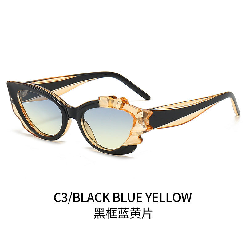 Damen Cat-Eye Sonnenbrille mit auffälligem Blütenrahmen Brehn