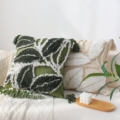 Quadratischer Kissenbezug mit reliefiertem Blatt‑Tufting und Chenille‑Applikation Brehn