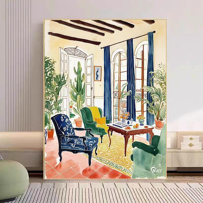 Gemütlicher Wohnzimmer Aquarell Kunstdruck Brehn