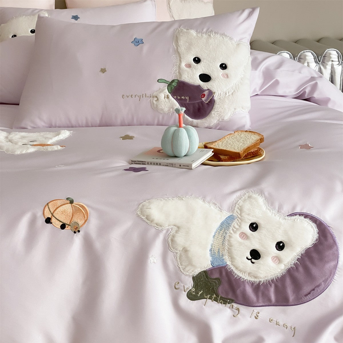 Plüsch Applikation Welpe Satin-Feeling Bettbezug Set