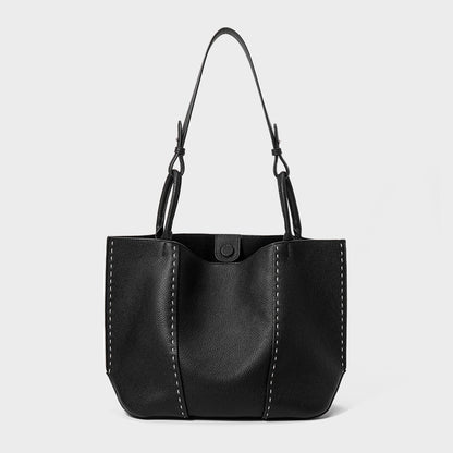 Geprägte Leder-Zwei-Henkel-Snap-Top-Tote mit Kontraststichdetails