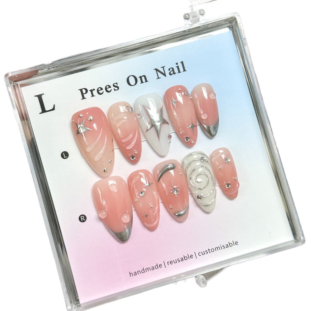Künstlerisches Press-On-Nagelset mit anpassbarem Design